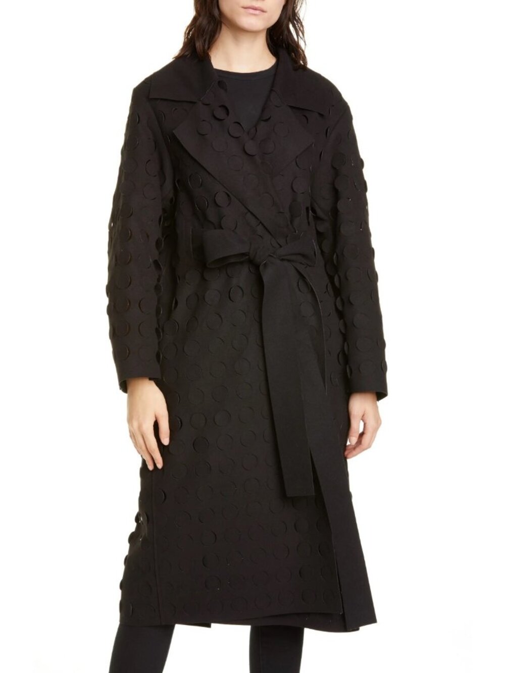 Paskal Women's Laser Cut Circle Wrap Trench Coat in Black Size XS